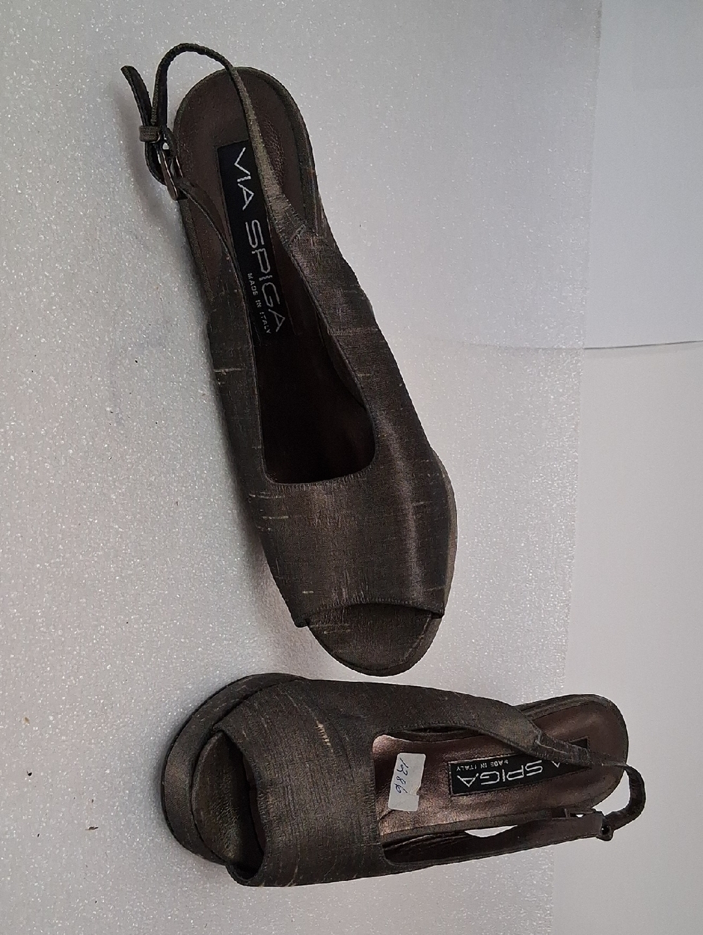 Via Spiga Bronze Brown Satin Peep-Toe Slingback Heels